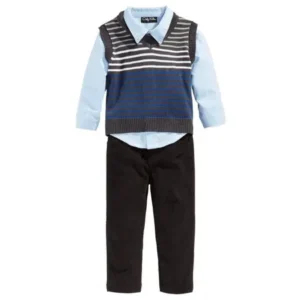 Only Kids Infant Boys 3 Piece Dress Up Outfit Pants Shirt & Striped Sweater Vest