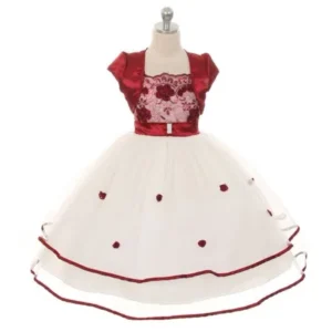 Chic Baby Girls Burgundy Floral Embroidery Special Occasion Jacket Dress 8