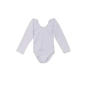 Little Girls White Long Sleeved Stretchy One Piece Leotard 2