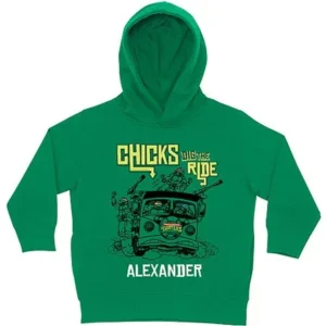 Personalized Teenage Mutant Ninja Turtles Chicks Dig the Ride Green Toddler Hoodie