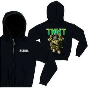 Personalized Teenage Mutant Ninja Turtles Group Youth Black Zip-Up Hoodie