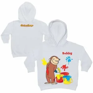 Personalized Curious George Painting Fun White Toddler Hoodie