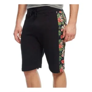 Univibe Mens Floral Mesh panel Athletic Sweat Shorts, black, Small