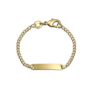 18K Gold Plated Delicate Personalized Name Engravable Identification Tag ID Bracelet Women Girl for Small Wrists 5 Inch