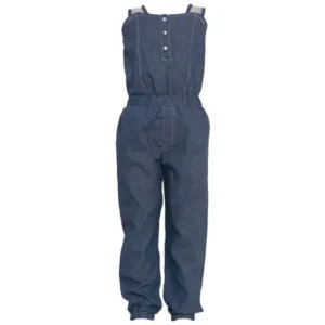 Girls Blue Denim Button Lace Detail Long Leg Jumpsuit Outfit 7