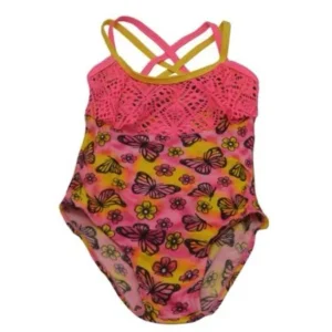 Girls Fuchsia Butterfly Flower Print One Piece Swimsuit 7-8