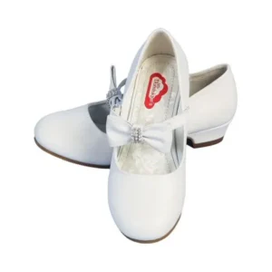 Angels Garment Little Girls White Rhinestone Bow Heeled Shoes 11-3 Kids