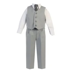 Little Boys Light Gray Vest Pants Special Occasion Outfit Set 4