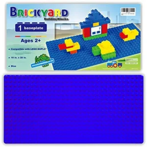 [Large 10 in. x 20 in.] 100% Compatible Baseplate for Large Building Blocks by Brickyard, Blue 10" x 20" Plastic Base Plate for Table or Displaying Construction Toy Blocks (Blue)