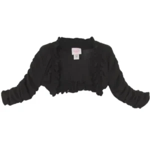 Little Girls Black Ruffled Ruched Sleeve Elastic Bolero Jacket 4