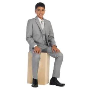 Boys Light Gray Vest Pants Jacket Necktie White Shirt 5 Pcs Suit Set 8-18