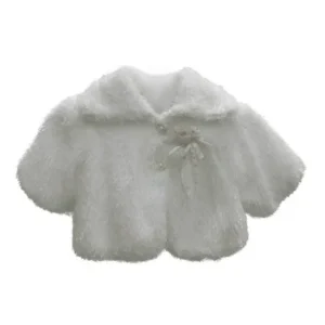 Baby Girls White Faux Floral Adornment Button Winter Coat 12M-24M