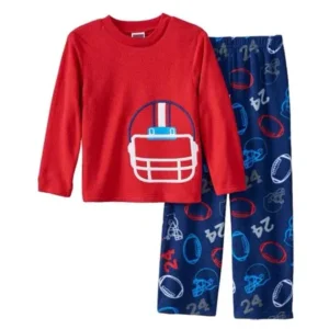 Up-Late Boys Red & Blue Fleece Sleepwear Football Themed Pajama Set