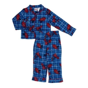 Marvel Boys Blue Plaid Flannel Pajamas Ultimate Spider-Man Sleepwear Set 4-5