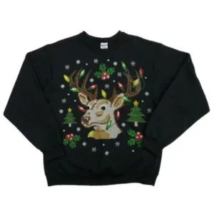 Holiday Party Mens Black Reindeer & Mistletoe Christmas Sweatshirt