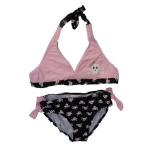 Girls 2 PC Pink & Black Skull Swimming Suit Bikini Swim Suit - Size - X-Large 14/16