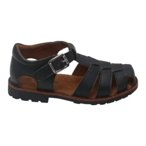 L'Amour Boys Black Lug Sole Buckle Strap Leather Fisherman Sandals 11-2 Kids