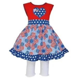 Annloren Baby Girls Red Patriotic Flags Dress Capri Boutique Outfit 12-24M