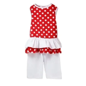 Little Girls Red White Polka Dot Ruffle Top Boutique Pants Outfit Set 12M-6