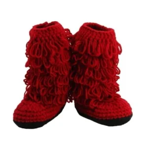 Baby Girls Red Crochet Button Up Fringe Boots 6-18M