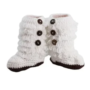 Baby Girls White Crochet Button Up Fringe Boots 12-18M