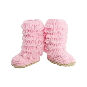 Baby Girls Pink Crochet Button Up Fringe Boots 6-18M