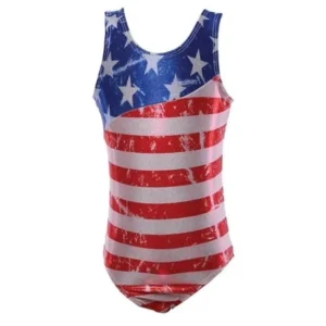 Reflectionz Girls Red White Blue American Flag Print Tank Leotard 8