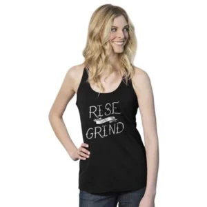 Womens Rise and Grind Funny Workout Fitness Tank Top Gym Jokes