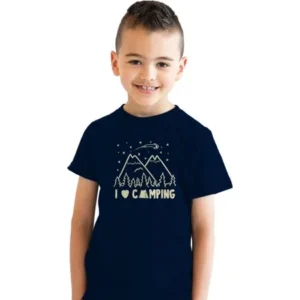 Youth I Love Camping Cool Campfire Shirts for Summer Kids Outdoors Cute Tee