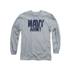 Navy Aunt Distressed Simple Block Logo Athletic Heather Adult L-Sleeve T-Shirt