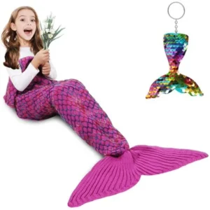 amyhomie mermaid tail blanket, mermaid blanket adult mermaid tail blanket, crotchet kids mermaid tail blanket for girls (rainbow, kids)