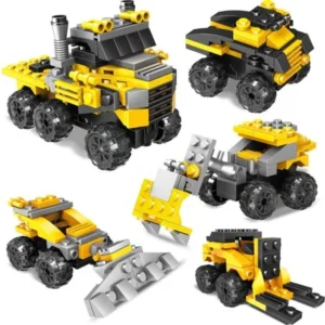 Mini Building Block Construction Trucks Vehicles Toys for Boys Gift 2 in 1 City Excavator, Forklift, Bulldozer, Pickup Truck Robot Conversion Pack, 4 Boxes F-113