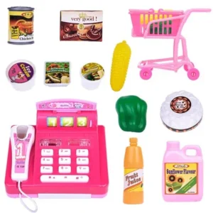 Mini Cash Register Shopping Cart Toys With Groceries and Cashier Telephone Radio Set Kids Gift 10 PCs F-28