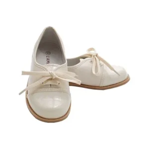 Toddler Little Girl Ivory Patent Toe Tie Bow Dress Shoe 7-2