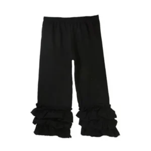 Little Girls Black Triple Tier Ruffle Cuffed Cotton Spandex Pants 6