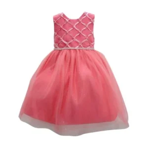 Little Girls Coral Diamond Style Glitter Embroidered Flower Girl Dress 3T