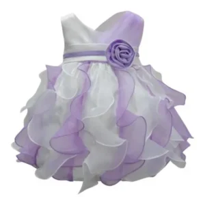 Baby Girls White Lilac Rolled Floral Adorned Waterfall Flower Girl Dress 24M