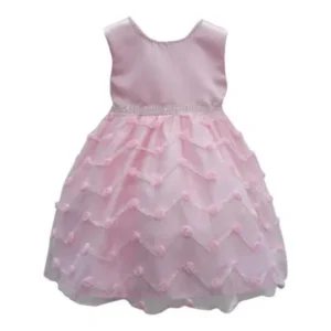 Little Girls Pink Chevron Style Embroidered Glitter Flower Girl Dress 5