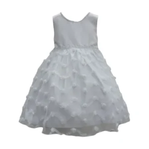 Little Girls White Chevron Style Embroidered Glitter Flower Girl Dress 4T