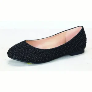 Girls Black Glittery Bejeweled Slip-On Flat Dress Shoes 11-3 Kids