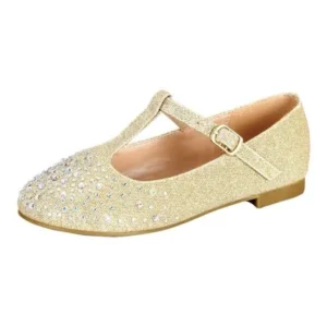 Girls Nude Sparkle Studded Accents T-Strap Dress Shoes 11-3 Kids