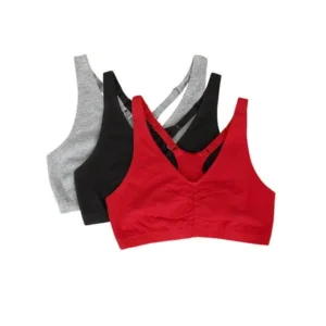 Womens Shirred Front Racerback Sports Bra, Style 90011, 3-Pack