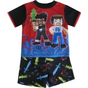 Tube Heroes Boys Black Red Blue Figure Print 2 Pc Sleepwear Set 8