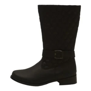 Girls Black Quilted Buckle Detail Fashion Tall Boots 11-4 Kids