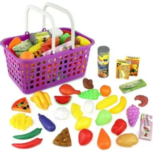 Click n' Play 33 Pc. Kids Pretend Play Grocery Shopping Play Toy Food Set, Fruit and Vegetable with Shopping Basket