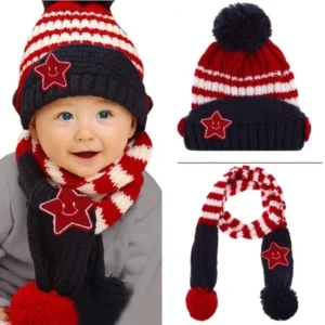 Little Kids Knitted Winter Beanie Hat and Scarf Set, 6 Months Baby to Toddlers