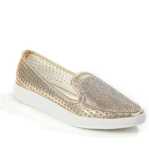 Lady Couture Hot Fashion Sneaker with Stones Shoe, Gold - Size 42