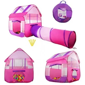 Kiddey Pink Children Playhouse Tent With Tunnel â€“Pops Up no Assembly Requiredâ€“ Large Kids Indoor & Outdoor House For Boys & Girls, Fits Up To 4 Children, Perfect Gift For Toddlers