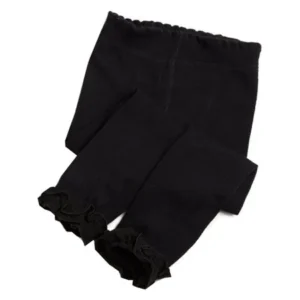 Jefferies Socks Girls Black Ruffle Trim Cotton Footless Tights 6/8