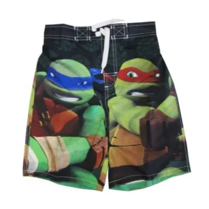 Nickelodeon Little Boys Black Green TMNT Print Swimwear Shorts